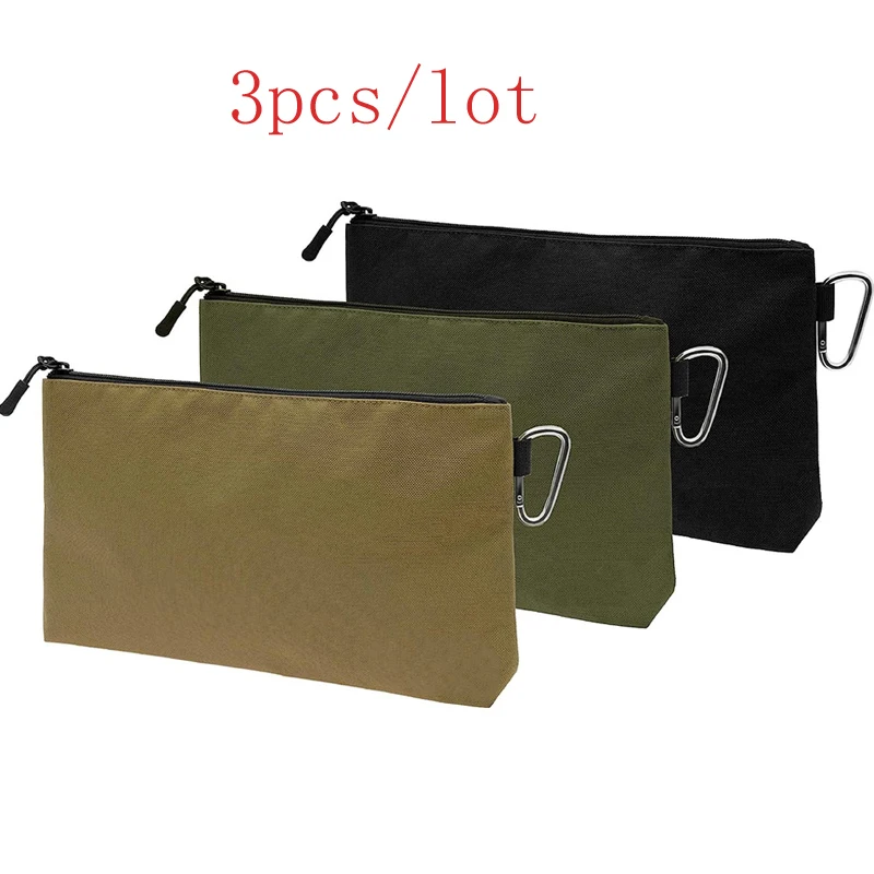 3pcs Clutch Bags Oxford Multifunctional Large Capacity Plain Square Tool Storage Bag With Keychain MiX