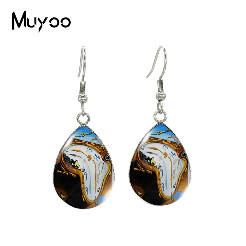 2023 New Salvador Dali Art Tear drop Earring The Persistence of Memory Fish hook Earrings Glass Cabochon Jewelry Handmade Items