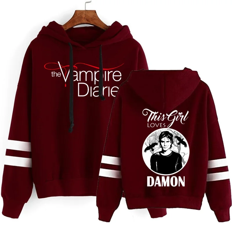 The Vampire Diaries Hoodies Women Men Fashion Striped Hooded Sweatshirt Casual Outdoor Long Sleeve Hoodie