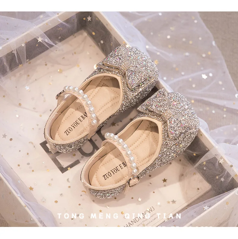 Girls' Princess Shoes 2024 New Spring and Autumn Children's Baby Single Shoes Soft Soled Rhinestone Princess Shoes