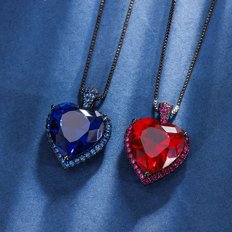 

Women's Jewelry Black Gold Plating Red Ruby Blue Sapphire Cubic Zircon Geometric Pendant Necklace