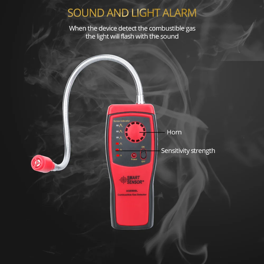 SMART SENSOR Combustible Gas Analyzer Port Natural Gas Leaking Detector Natural Methane Gas Meter Sound Light Alarm