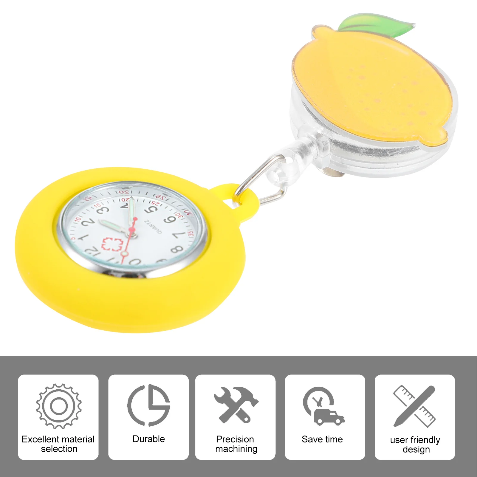 

Chic Pocket Watch for Lady Luminous Lemon Nurse Design Retractable Chest Watch Waterproof Daily Use Unique Exquisite