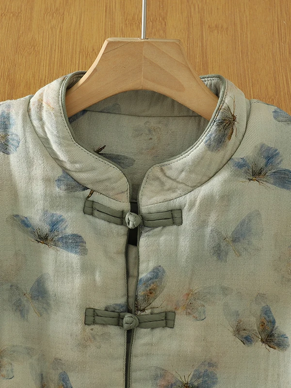 معطف نسائي من القطن والكتان من Thiened بياقة واقفة وأزرار لأعلى معطف مزدوج من القطن ساندويتش ملابس خارجية شتوية غير رسمية للتنقل