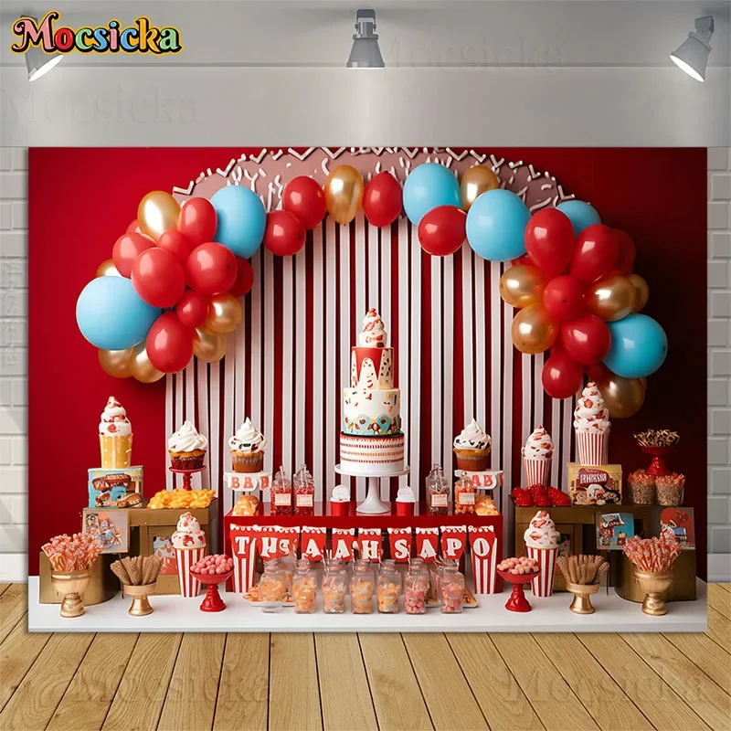 

Happy Birthday Photography Background Balloon Cake Table Decoration Props Child Newborn Kids Baby Shower Backdrops Photo Studio