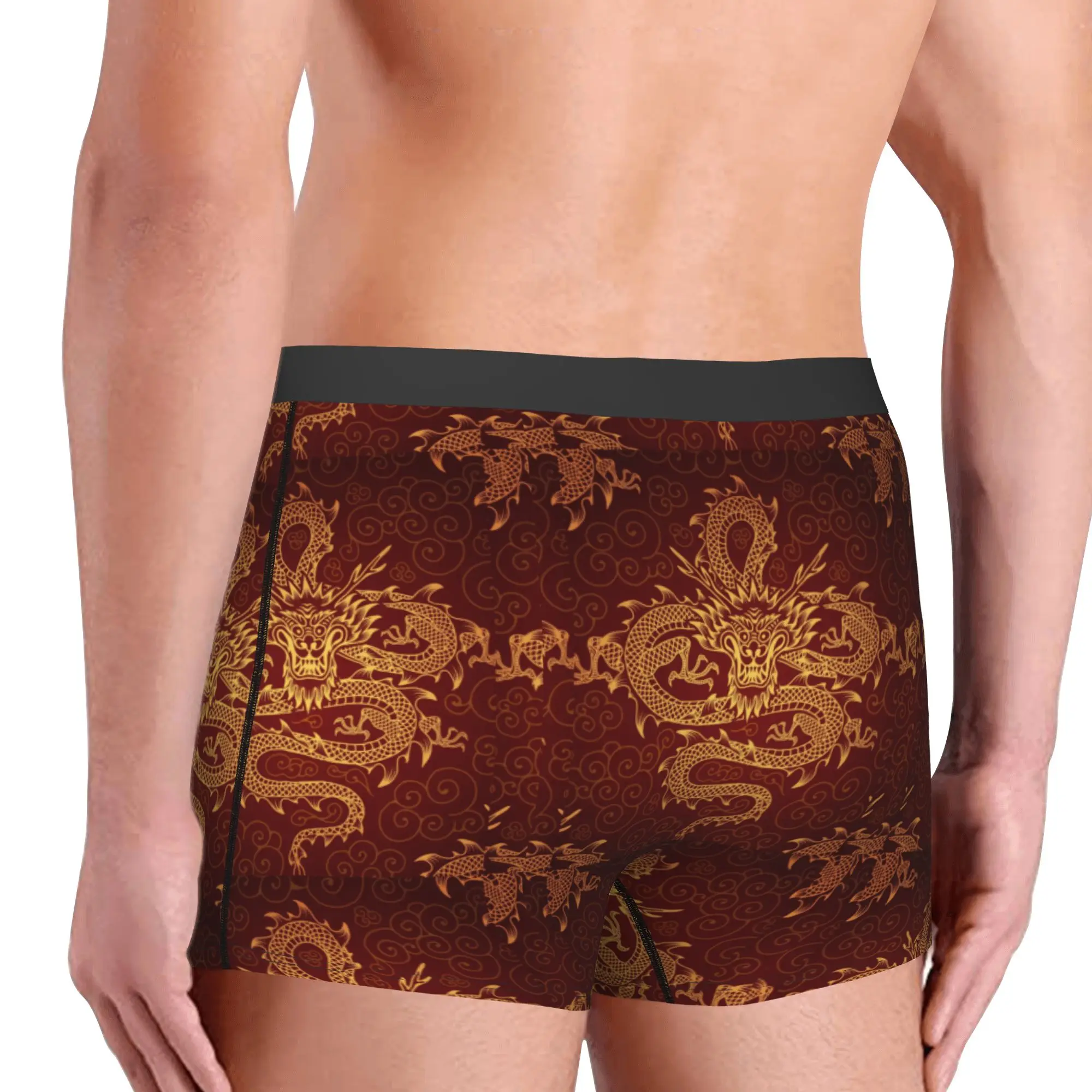 Male Fashion Dragon Totem Asian Style Underwear Chinese Oriental Mythical Boxer Briefs Stretch Shorts Panties Underpants