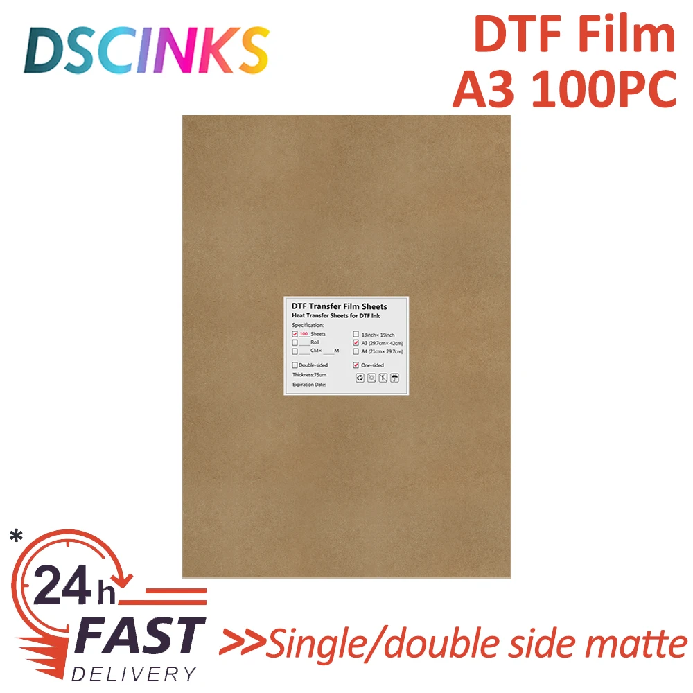 100 Piece A3 PET DTF Transfer Film For Shirt Printing 100% Double Single Side