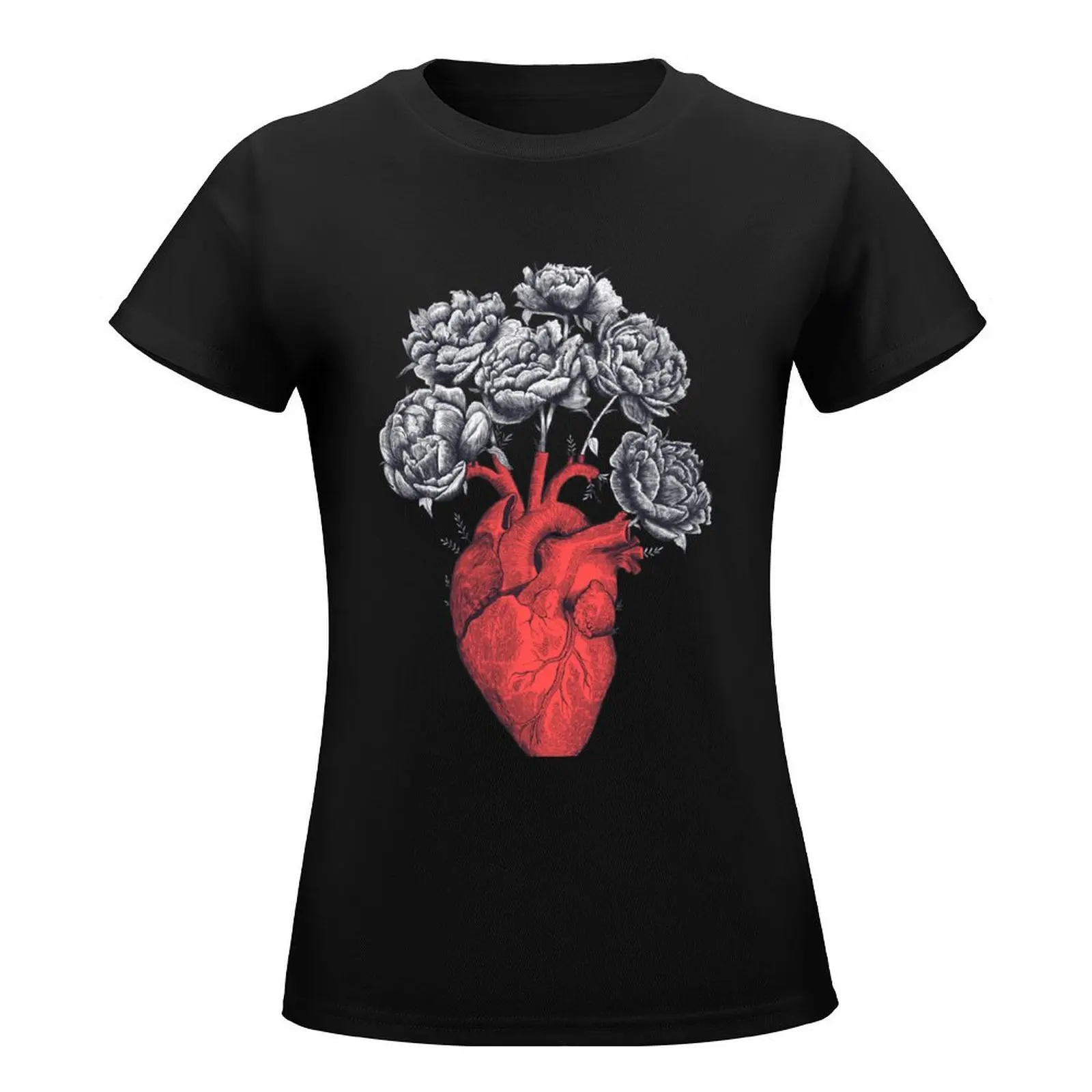 Heart with peonies T-Shirt Blouse graphics Women's t-shirt