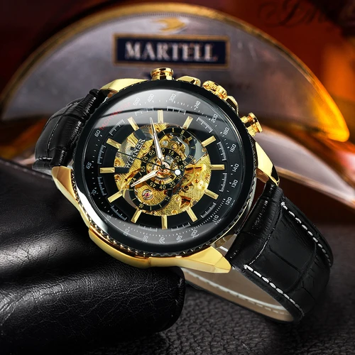 Imagen 2 del producto Reloj Automático WINNER con esqueleto militar para hombre, punteros luminosos, relojes mecánicos deportivos Steampunk, correa de cuero de marca de lujo