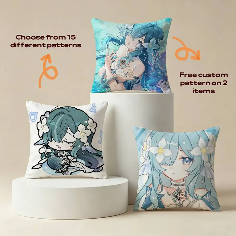 V-Vodyanitsa G-Genshin Water Imp Square Sofa Pillow Cover Solid Color Living Room Home Decor Cushion Case