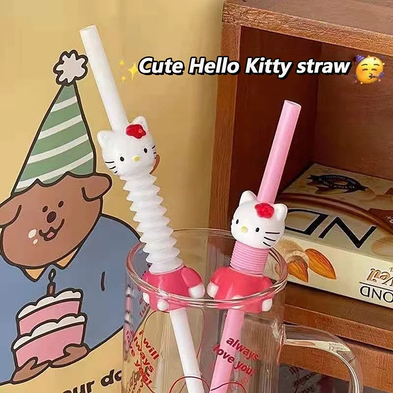 Hello Kitty Drinking Straws Happy Birthday Party Decoration Kawaii Cat Reusable Straws Kid Girls Favors Toy Gifts Party Supplies