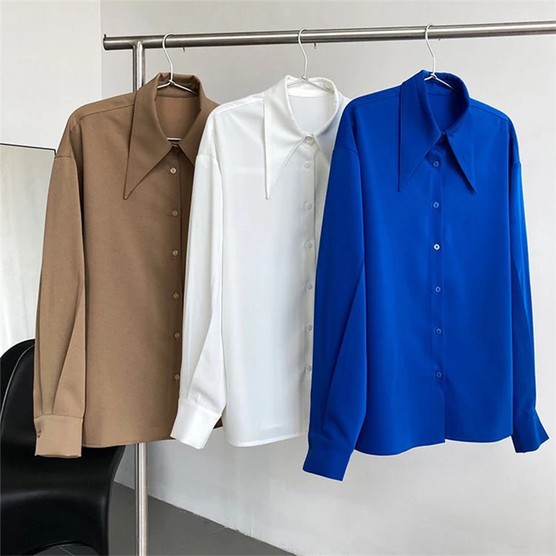 Spring Autumn Office Lady Solid Long Sleeve Blouse Button Up Bottoming Shirt Female Clothes Simple All-match Top Women Blusa