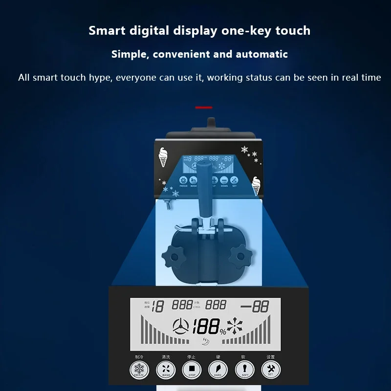 เครื่องทําไอศกรีมนุ่มอัตโนมัติ 900W เครื่องทําไอศกรีมผลไม้ความจุขนาดใหญ่จอแสดงผลดิจิตอลคุณภาพสูง