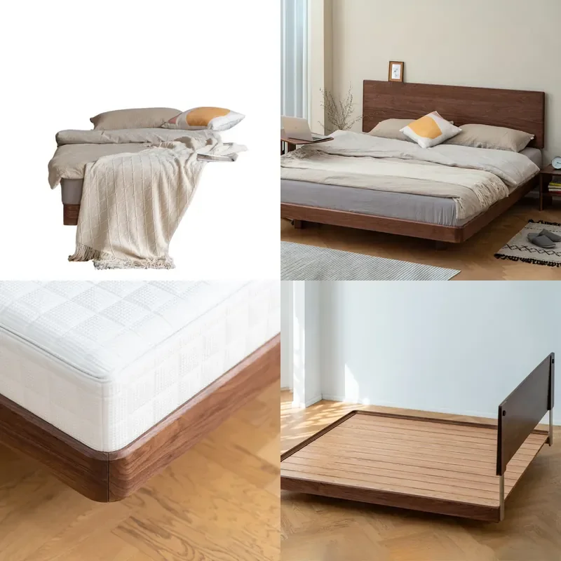 Nordic Simple All Solid Wood Bed Black Walnut Hard Maple Cherry Small Apartment Modern Suspended Bed 1.8m Master Bedroom