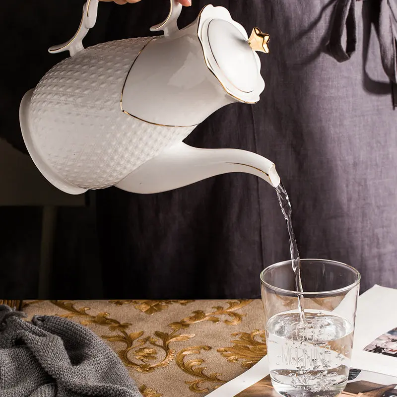 European Ceramic Water Pitcher Large Capacity Heat Resistant Filter Water Jug Household Drinking Tableware Home Supplies