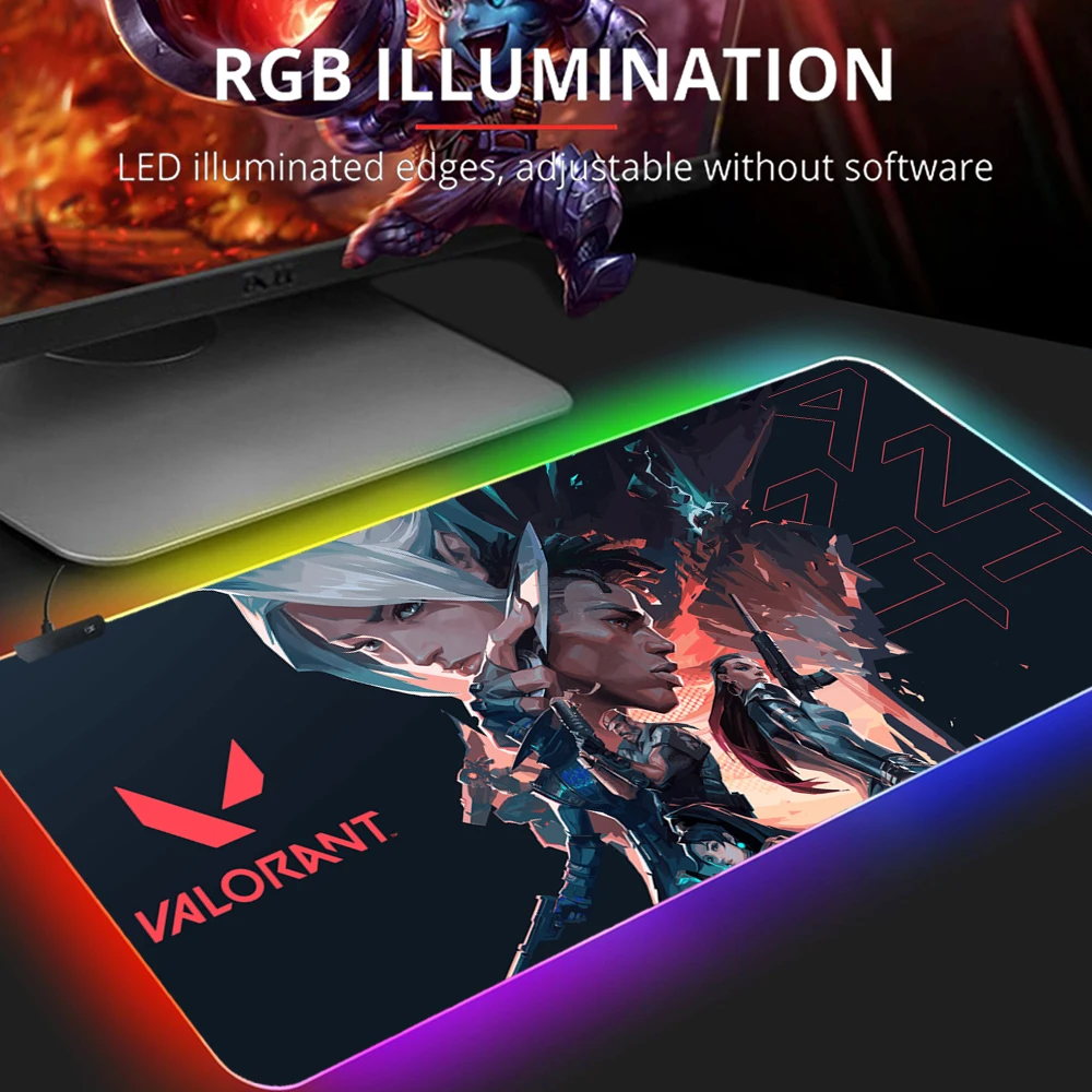 Valorant Gaming RGB Mouse Pad Gamer LED Light Mouse Mat Peripherals Mousepad Computer Desk Mat XL Mause Ped Mice Keyboard Carpet