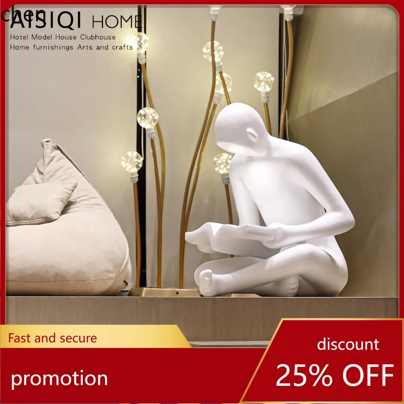 HT Modern Minimalist Reader Sculpture Decoration Ornament for Study Room, Exhibition Hall, Front Desk, Home Floor Soft Artwork