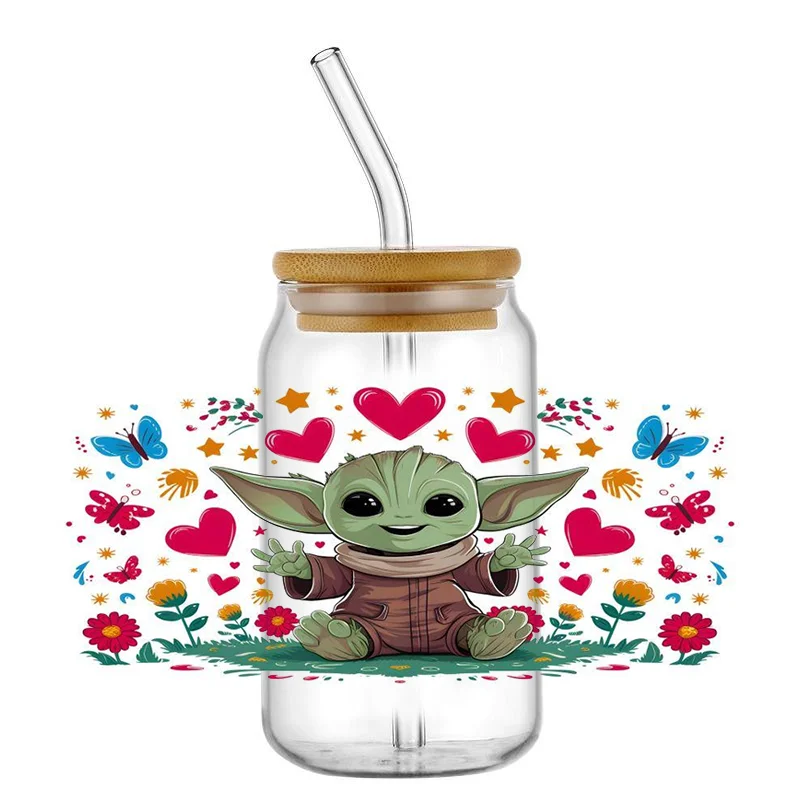 Miniso Cartoon Yoda UV DTF Transfer Sticker Ruimte Oorlog Voor De 16 oz Libbey Bril Wraps Flessen Cup Sticker DIY waterdicht