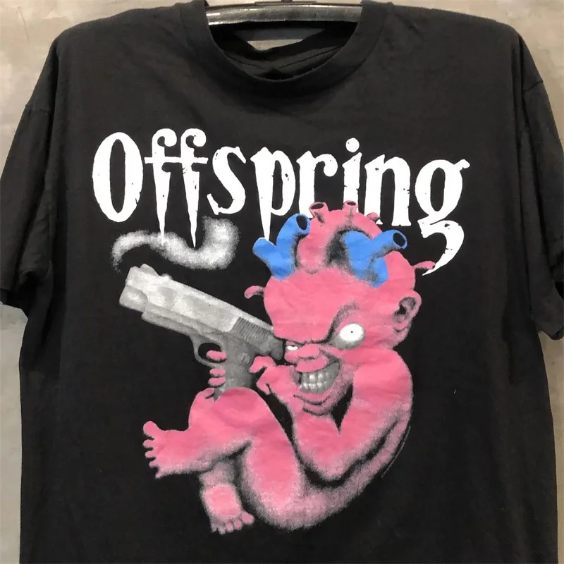 the Offspring Vintage High Street Retro Short Sleeve Unisex Cotton round Neck T-Shirt Youthful Popular Loose Fit Printed Tee