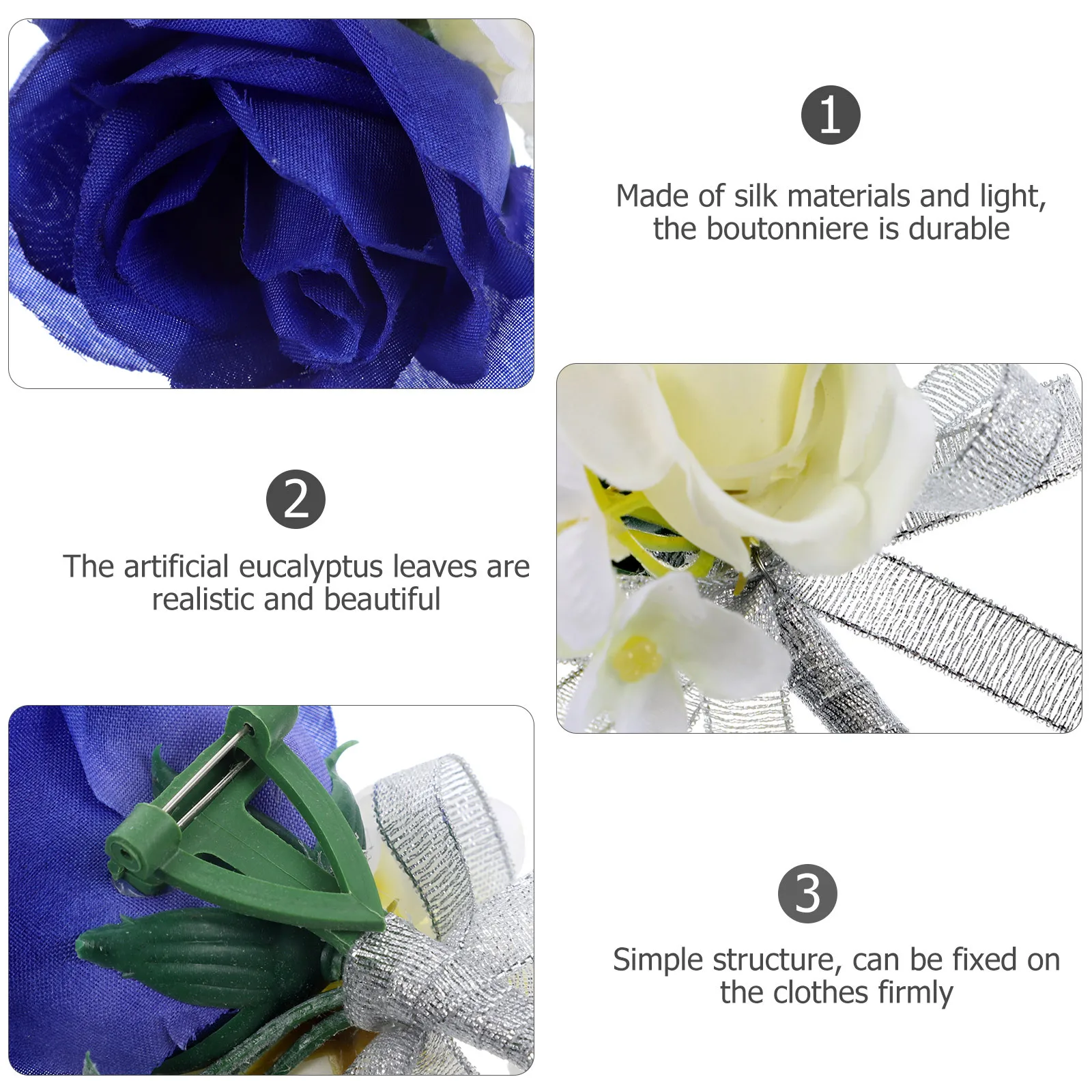 

Artificial Flower Boutonniere Royal Blue Wedding Decoration for Bride Groom Bridesmaid Best Man Suit Pin Accessory Party Prom