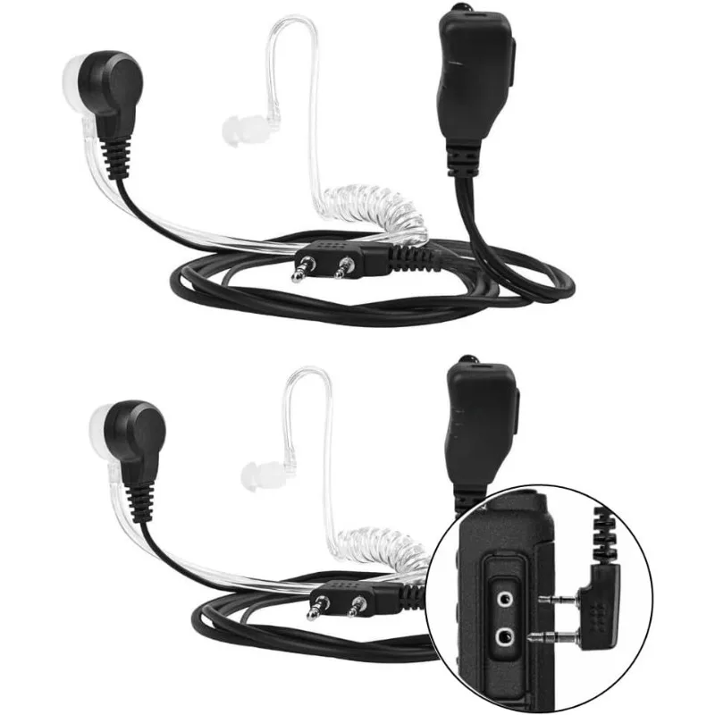 2pcs Walkie Talkie Covert Air Acoustic Tube Headset Earpiece K-plug with Mic 2-Pin for Baofeng Kenwood Wouxun Walkie Talkies
