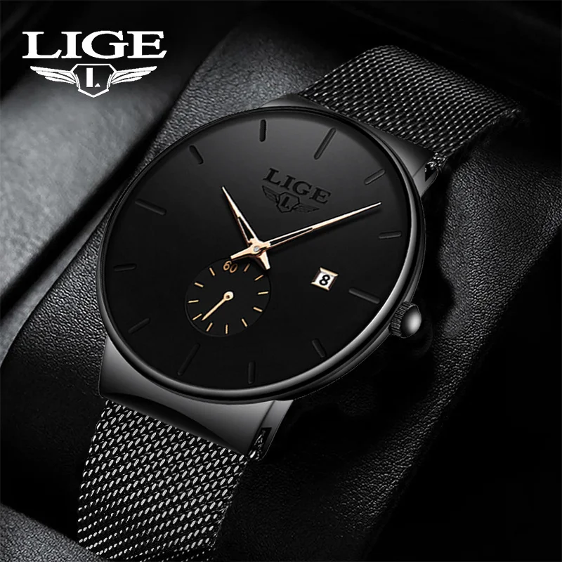 

LIGE Luxury Mens Watch Quartz Business Men Wristsatches Sports Stainless Steel Waterproof Man Watch Auto Date Male Clock Reloj