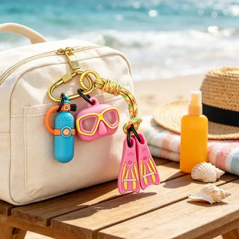 31BB Diving Ring with Carabiner-Style Clip and Coordinated Charm Set