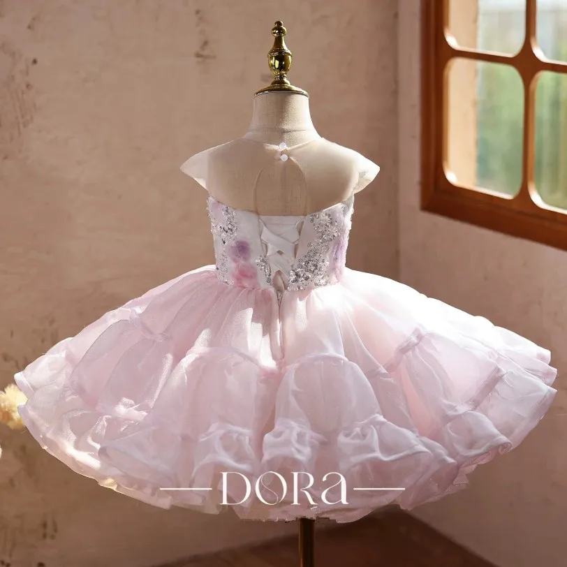 Kinderkleid mit Pailletten, Festkleid aus Satin und Tüll, langes Abendkleid für Hochzeit, Geburtstagsfeier, Auftritt, Mädchenkleid 4 bis 5 Jahre – Detail 6