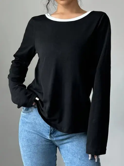 

Women's Top Spring\summer New Fashionable Elegant Sweet Style Color Blocked Bordered Butterfly Knot Floral Dew Back Top