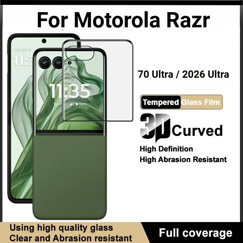 3D gebogene Displayschutzfolie aus Glas für Motorola Razr 2026 70 Plus Ultra, oleophobe Vollbild-Klebe-Displayschutzfolie