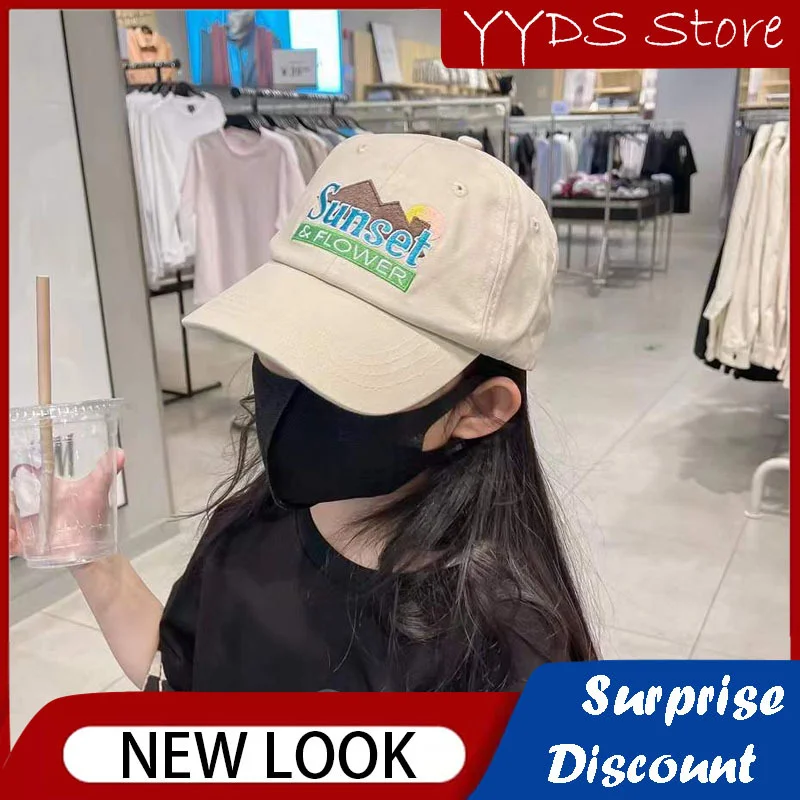 Children's Sunset Embroidery Baseball Cap Letter, Sun Embroidery Male and Female Children Sunscreen Sun Hat Fashion Baseball Cap