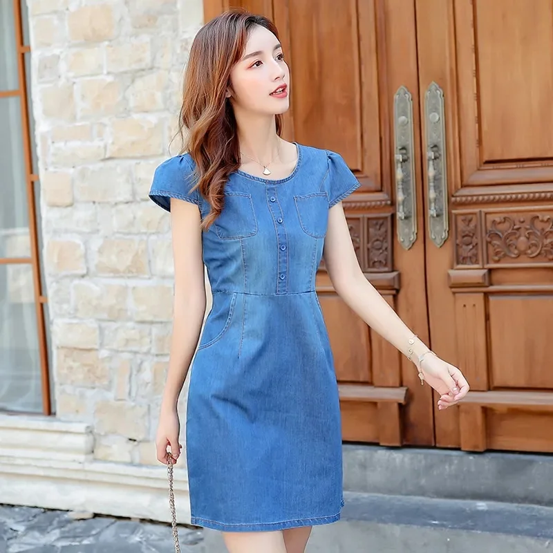 Denim Dress for Women 2024 New Summer Casual Jeans Dress Embroidery With Button Sexy Denim Mini Dress Vestidos