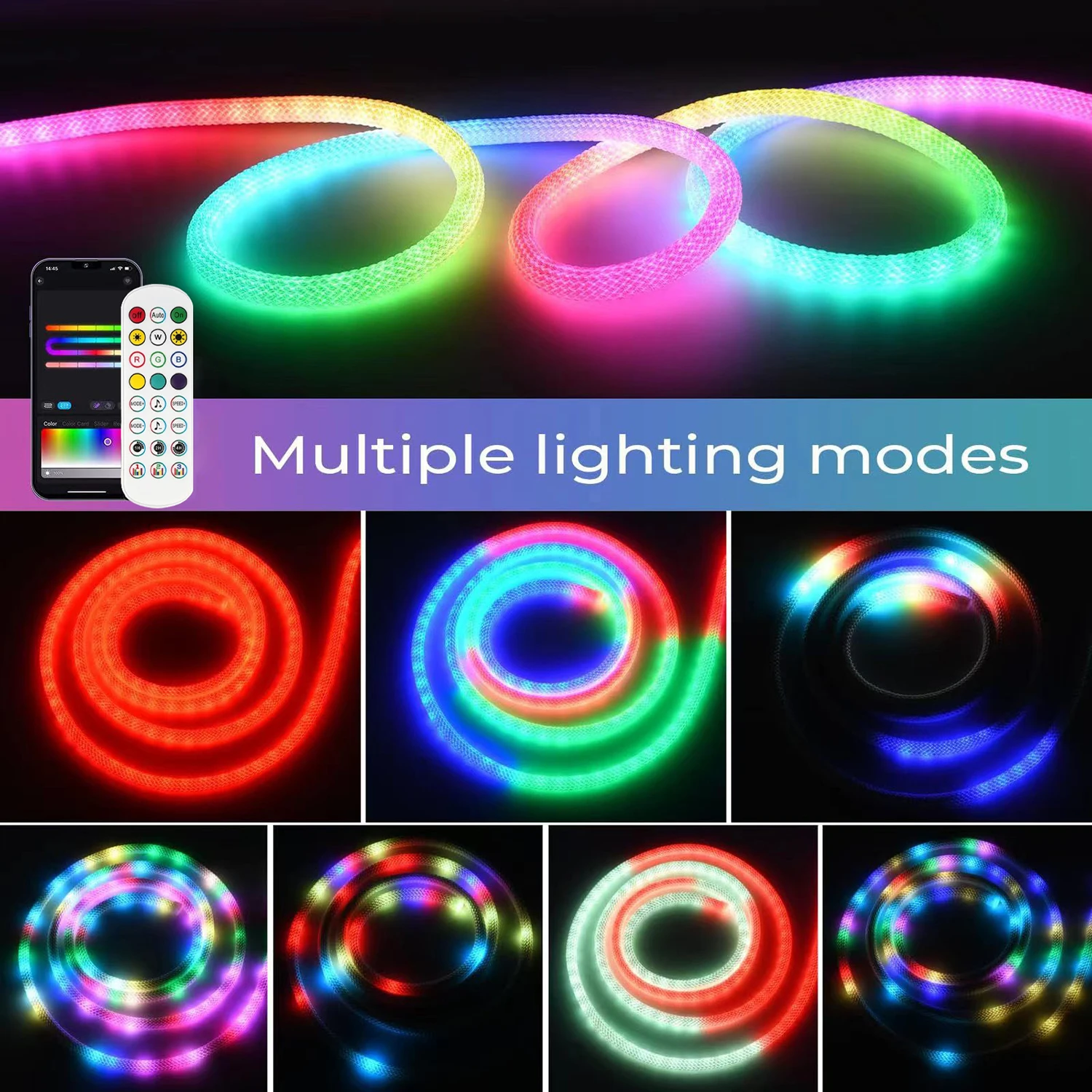 360 Degree Luminous Circular LED Neon Light With Bluetooth APP Application Control IP67 Waterproof Suitable for Background Decor