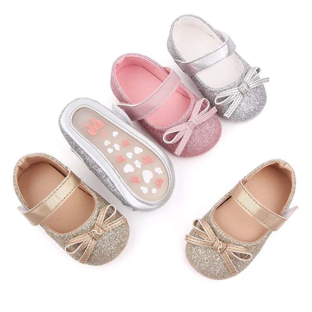 Brand Infant Girl Crib Shoes Fashion Bows Trainers Baby Item Newborn Anti-slip Soft Rubber Sole Princess Footwear Doll Shoe Gift