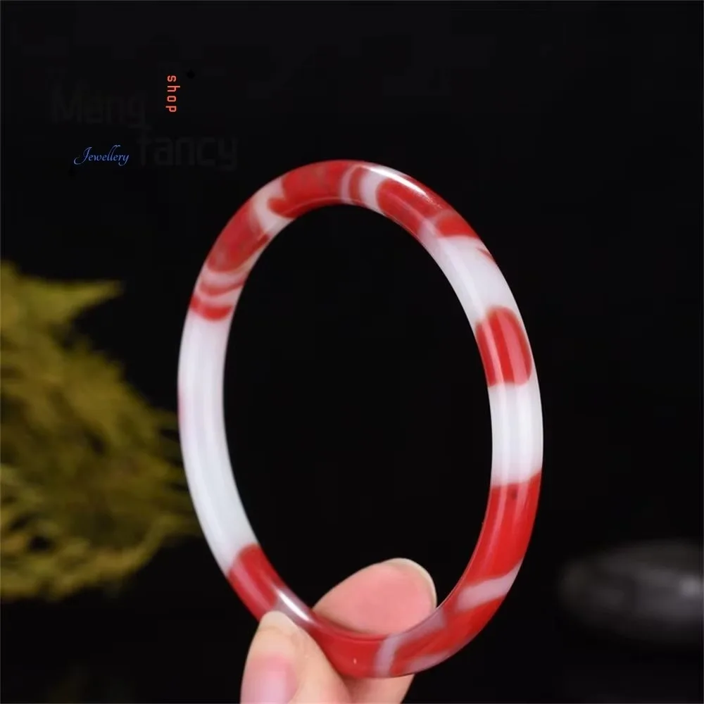 Natural Hetian Jade Red and White Floating Flower Bangle Simple Exquisite High-grade Luxury Quality Fashion Jewelry Holiday Gift