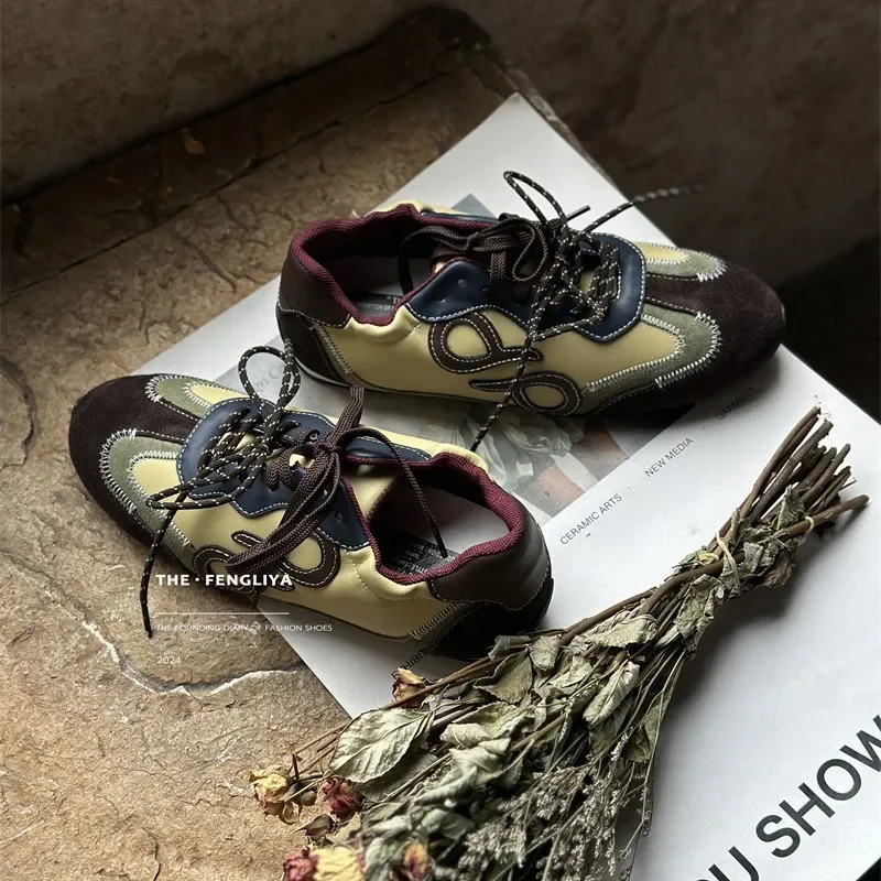 High Quality Suede Leather Retro Tenis Feminino, Soft Sole Flexible Zapatillas De Mujer, Comfortable Casual Flat Sneakers Women