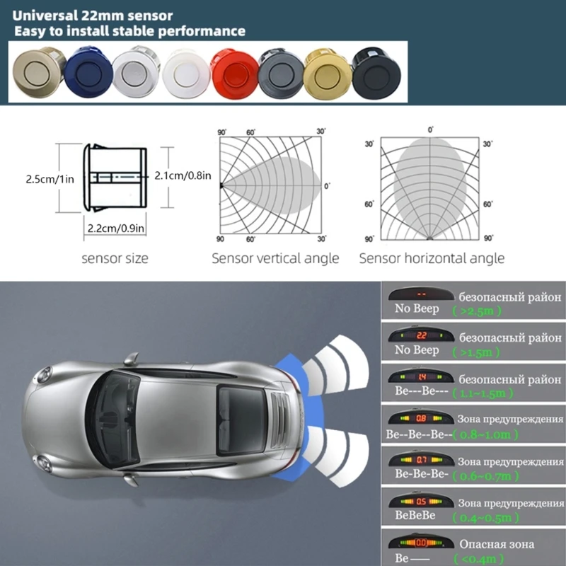 

U90C Car Parking Parking LED Display 4 Sensors Backlight Distance Parking Reverse Backup Radars Monitoring System