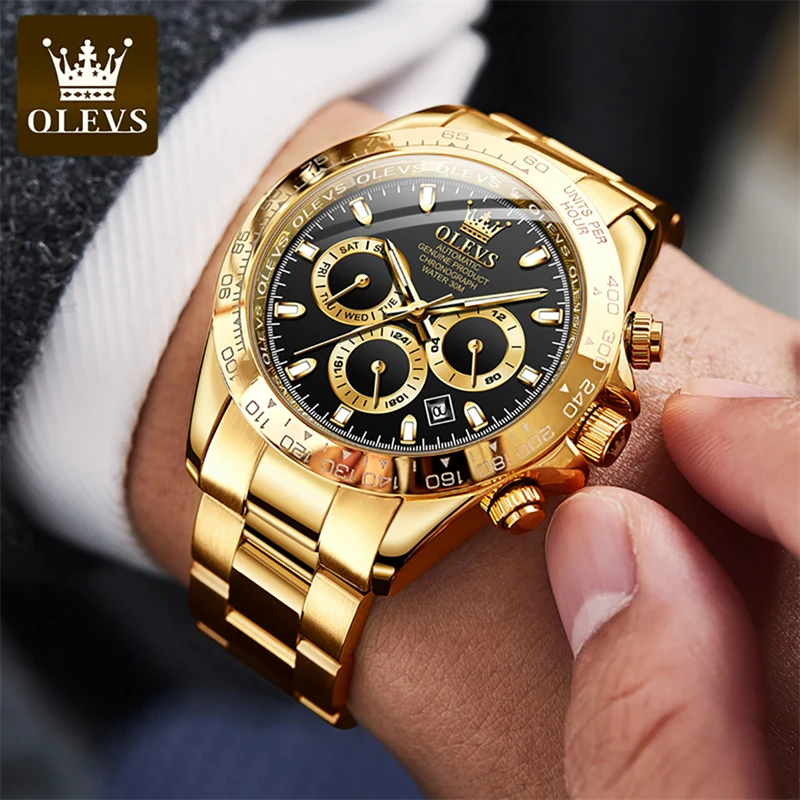 OLEVS-Montre mécanique multifonction en acier inoxydable pour homme, montres étanches, montre de mode Shoe, marque supérieure, luxe