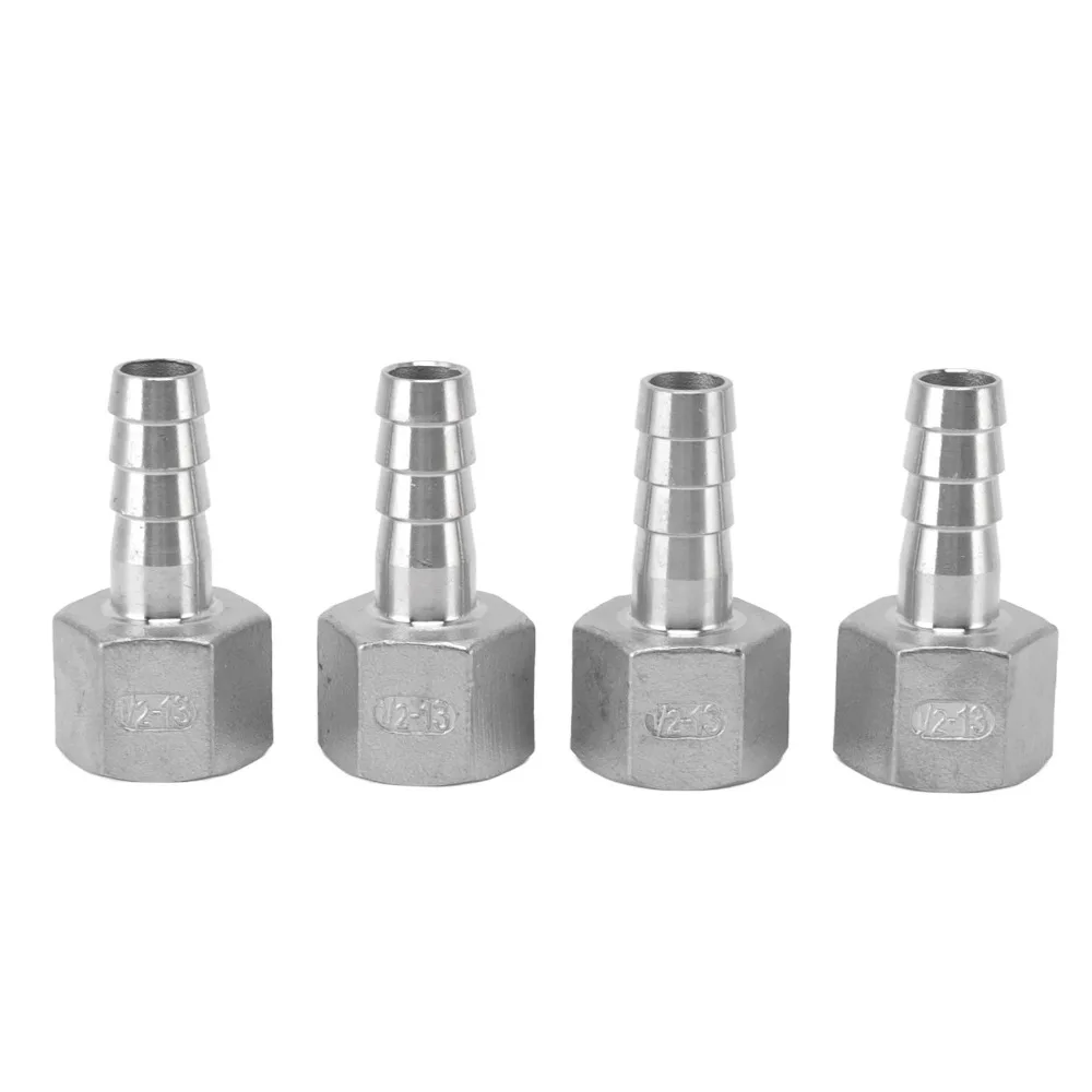 4pcs 13mm 1/2in Hose Barb Connector Stainless Steel Hexagonal Pipe Fitting Coupler Silver Stainless Steel Connector