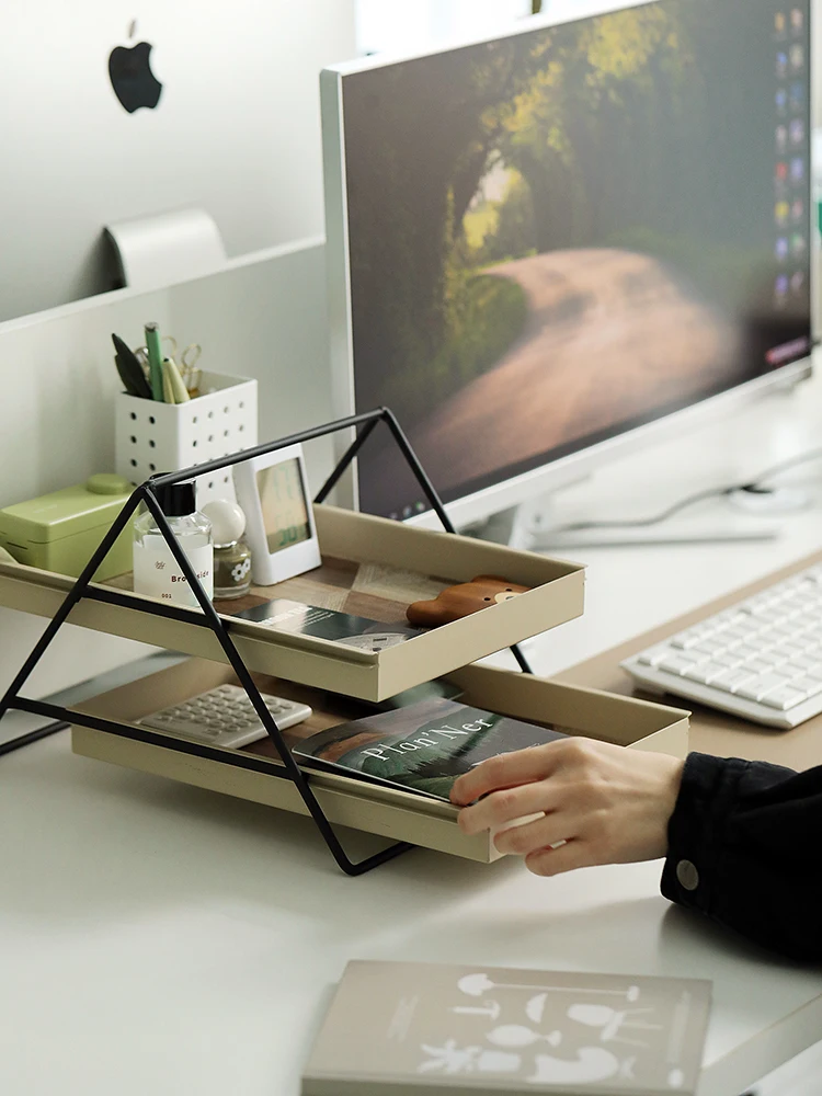 Double-Layer Iron Art Storage Box Desktop Multi-Function Drawer Miscellaneous Goods Rack Vintage Style Home Organization