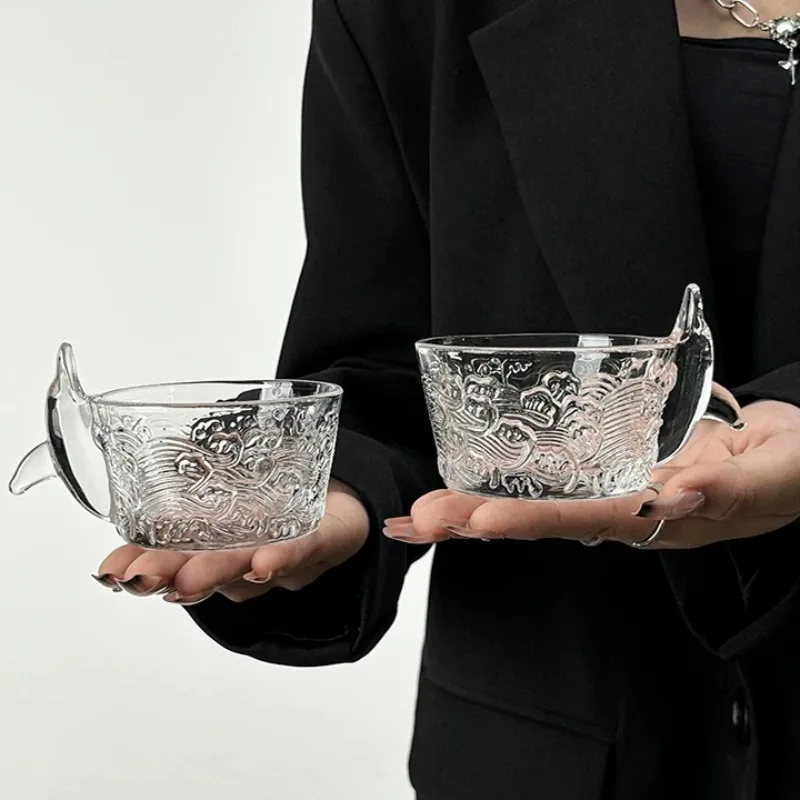 

Dolphin Cup Relief Home Handle Retro Milk Glass Cup Heat-resistant Drinking Glasses Office High-end Transparent Coffee Cups