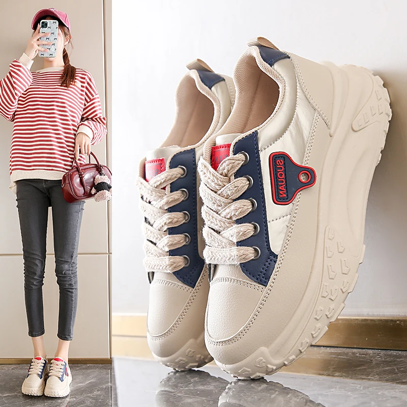 

Women's Simple Style Platform Sneakers with Round Toe Thin Strap 4CM Wedge Heel Wear Resistant Sole for Daily Casual Wear
