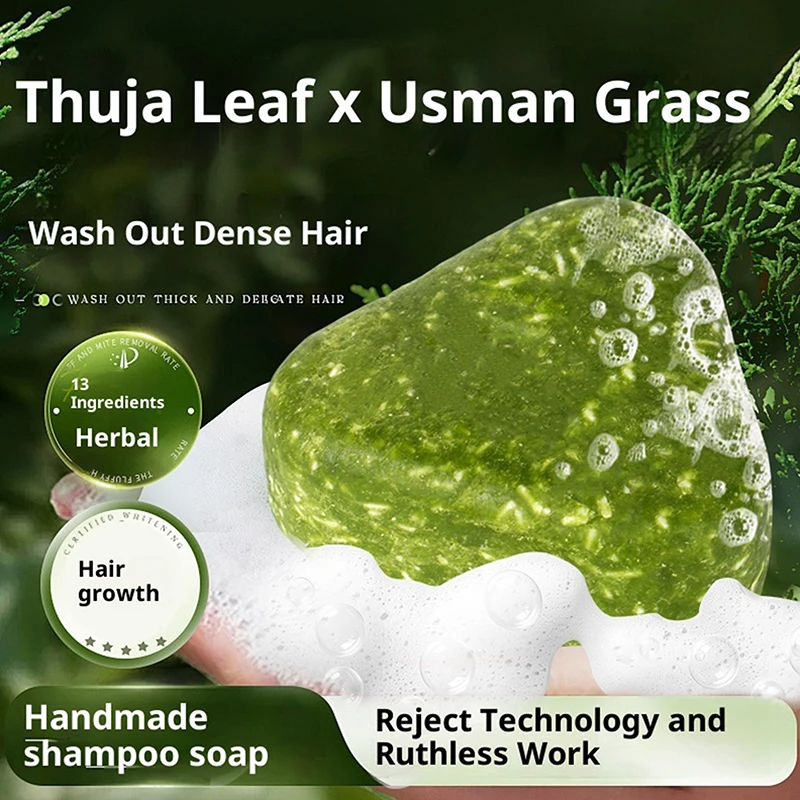 

Usman Grass & Platycladus Herbal Shampoo Soap Natural Hair Loss Treat Strengthens Roots Controls Oil Cleanses Scalp Hair Growth