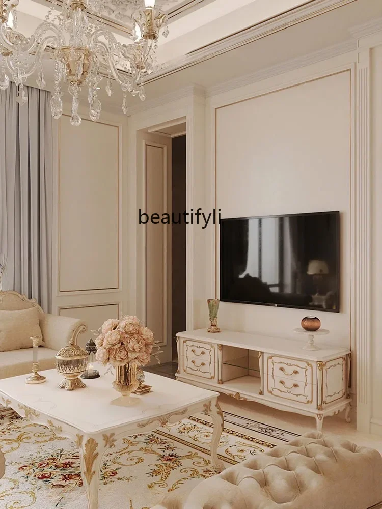 French Entry Lux Palace Solid Wood Sofa Retro Living Room Carved Three-Seat Luxury Neoclassical Furniture