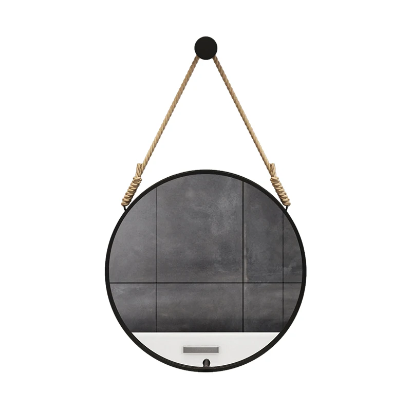 Creative Round Bathroom Mirror with Jute Rope Frame LED Lighting Wall Mounted Vanity Mirror for Modern Decor