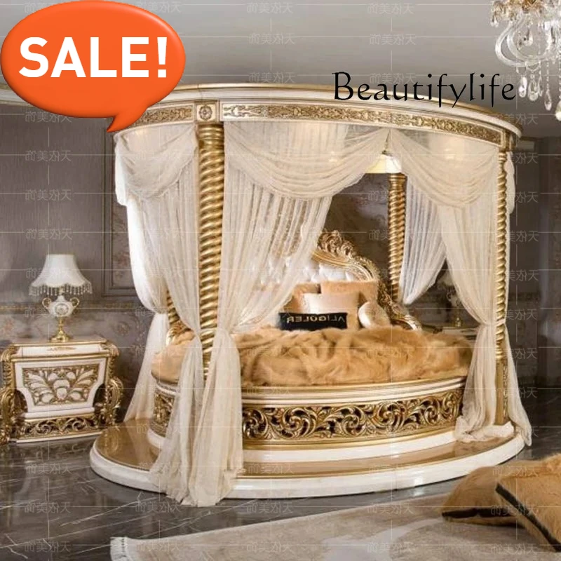 

Comfortable Adult High Quality Letto Matrimoniale European Luxury Round Bed Castle Wood Bedroom Wedding Double Bed