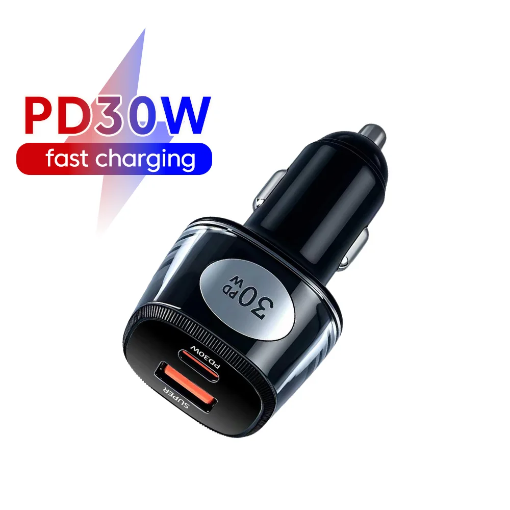 30W Car Charger Fast Charging Dual Port PD USB/Type-C Charger for iPhone 16 15 14 Samsung Xiaomi Huawei Oppo