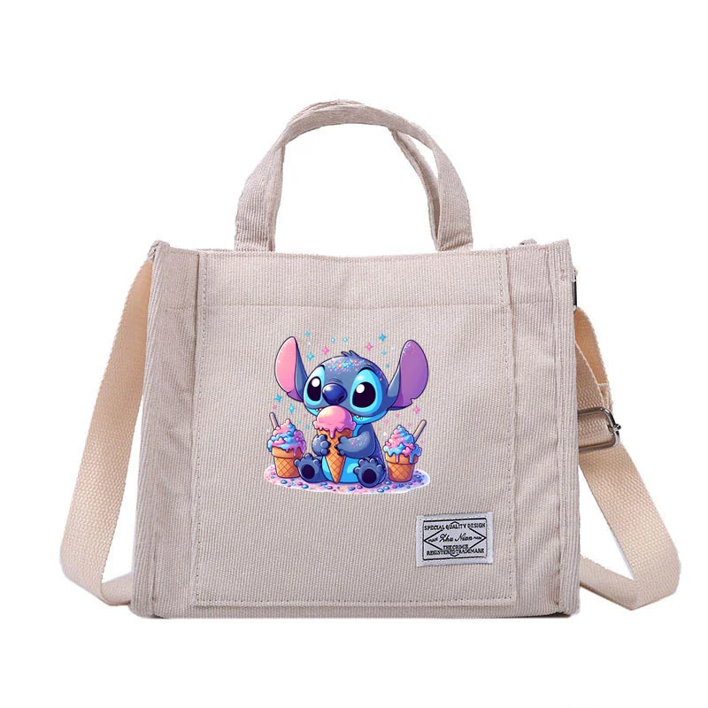 Disney-Sac fourre-tout en velours côtelé CAN o Stitch pour femmes, sacs à main shopper, sac messager pour filles, sac à main initié, petits sacs pour étudiants