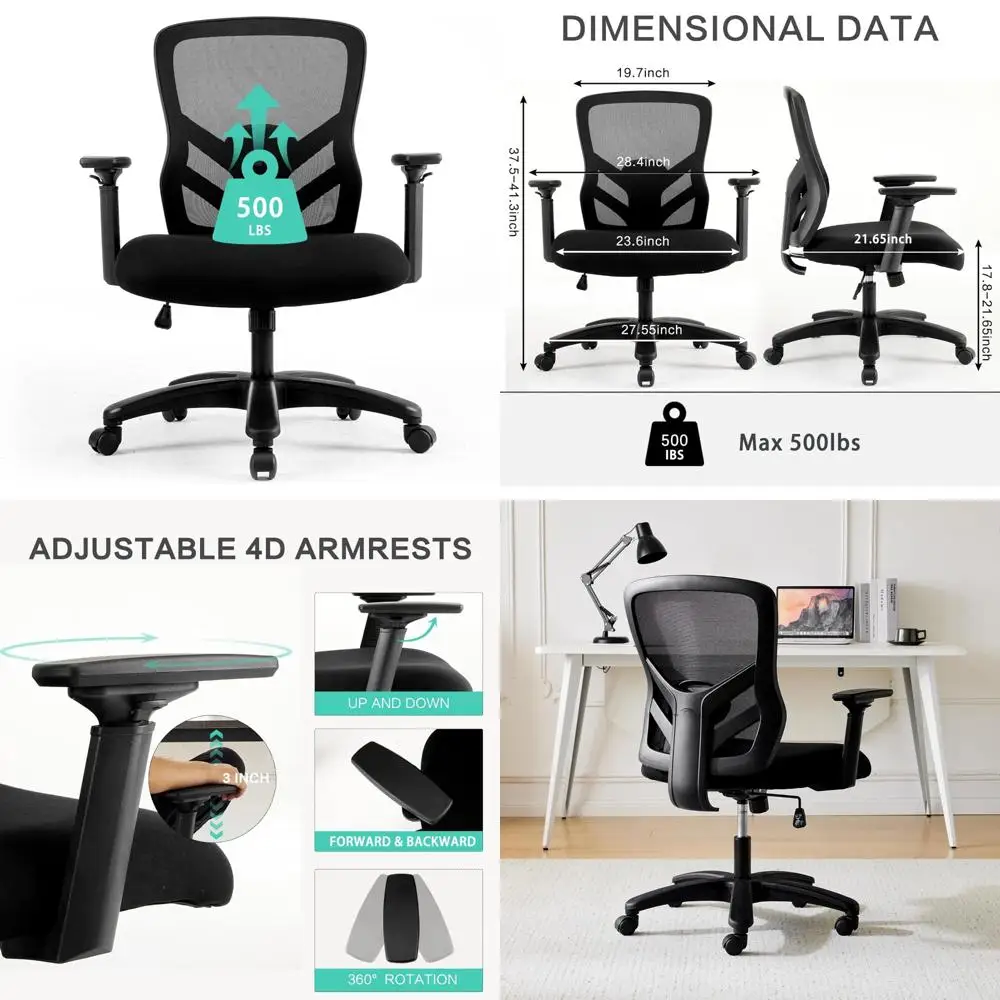 YFO Big and Tall Office Chair 500LBS - Computer Desk Chair with Adjustable Lumbar Support, Heavy Duty Ergonomic Mesh with 360 Ro