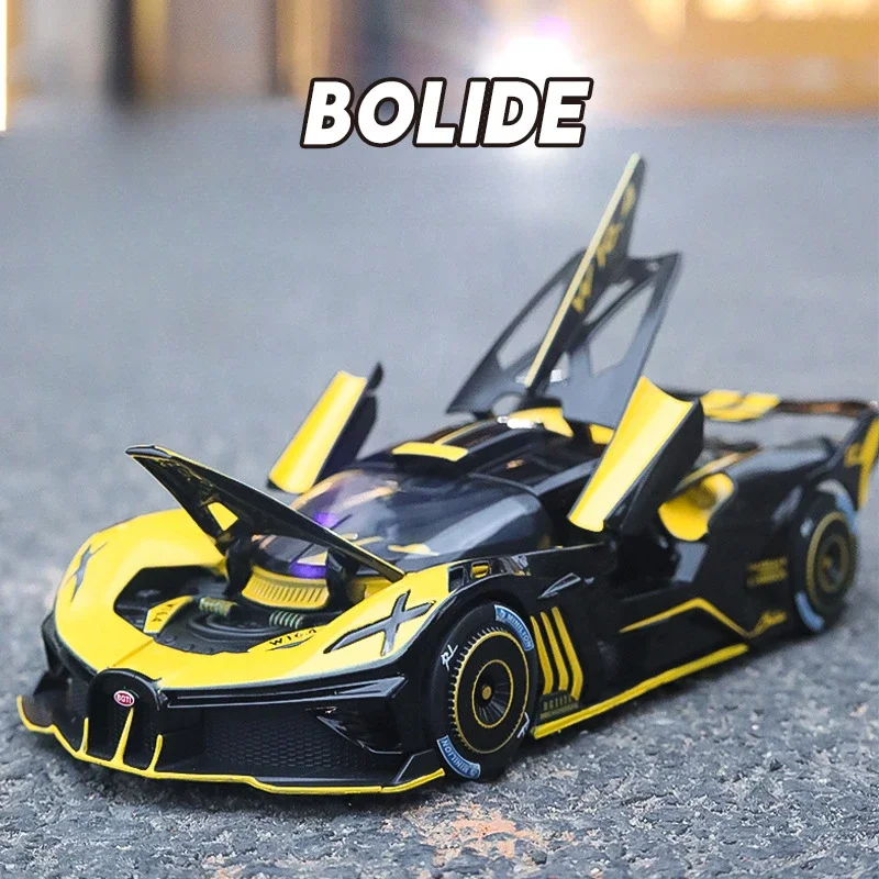 Spray 1/24 Bugatti Bolide Supercar modello in lega Sound Light Diecast Toy Vehicle Boy Car Toy Gift Collectable Miniature Home Decor